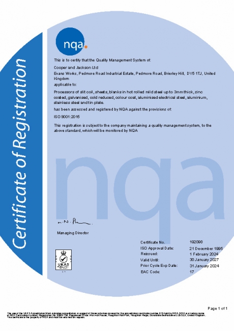 To download our Quality Policy and ISO9001 Certification please click on the links below.